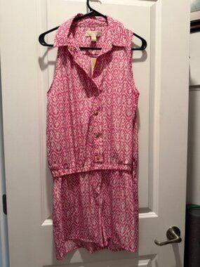 Michael Kors Romper Pink/White/Gold snaps Medium NWT